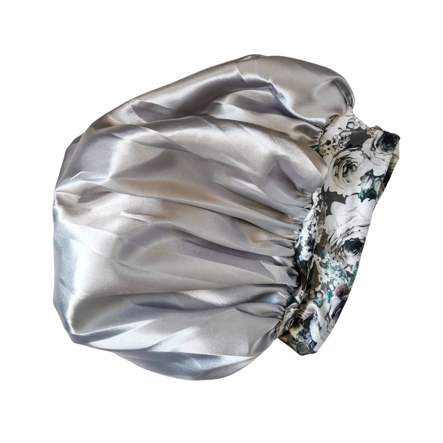 Hair wrap heaven comfort satin bonnet with floral band - silver grey