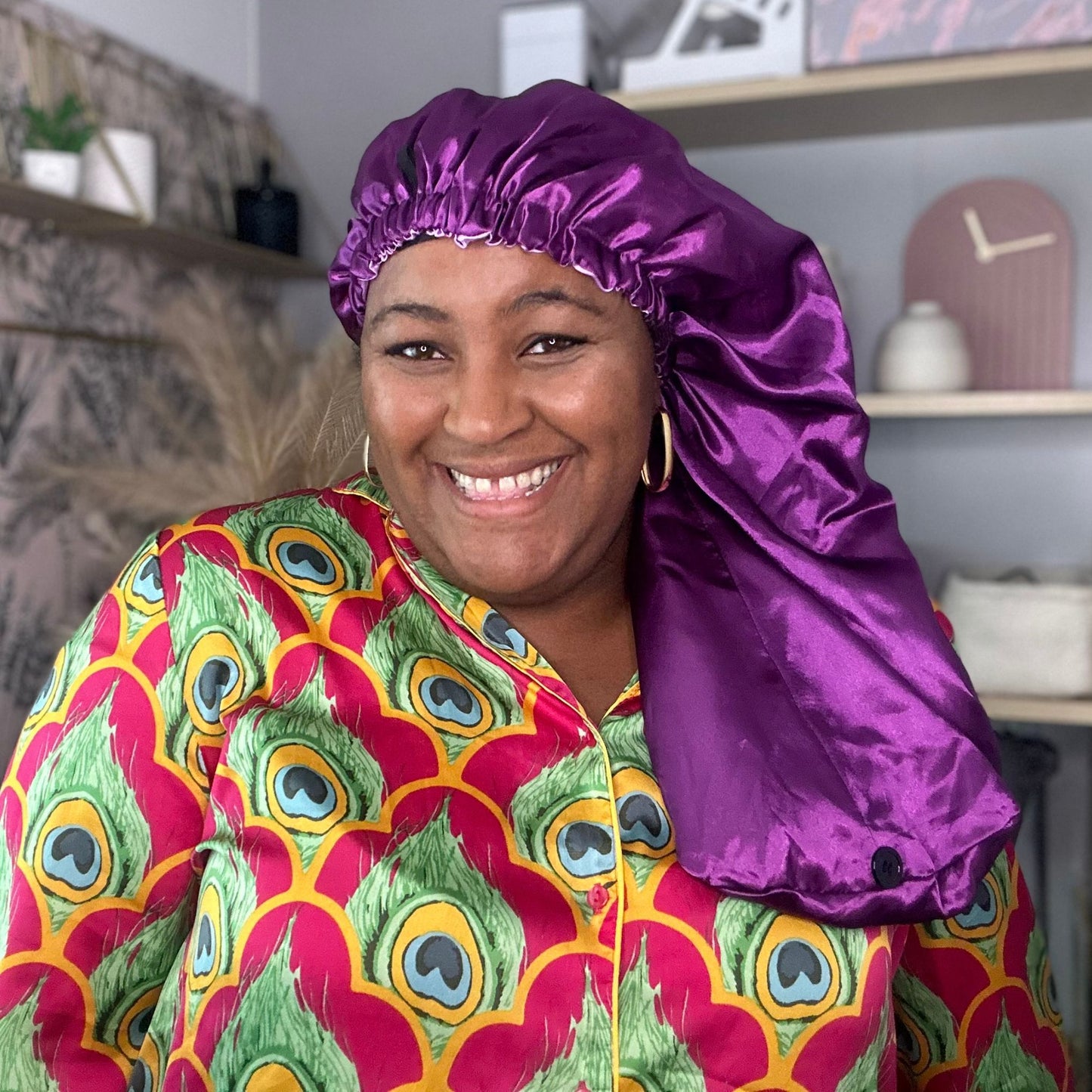 Stay on reversible long satin bonnet - Purple