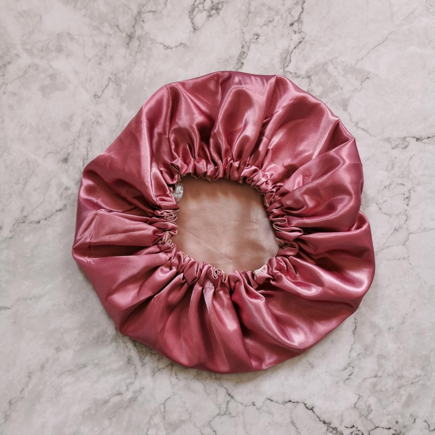 Hair Wrap Heaven Stays on satin bonnet-Rose and blush flat image