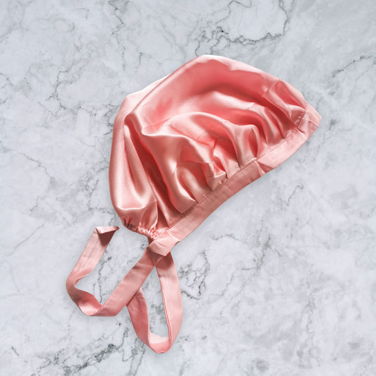 Silk bonnet with ties - rose gold side