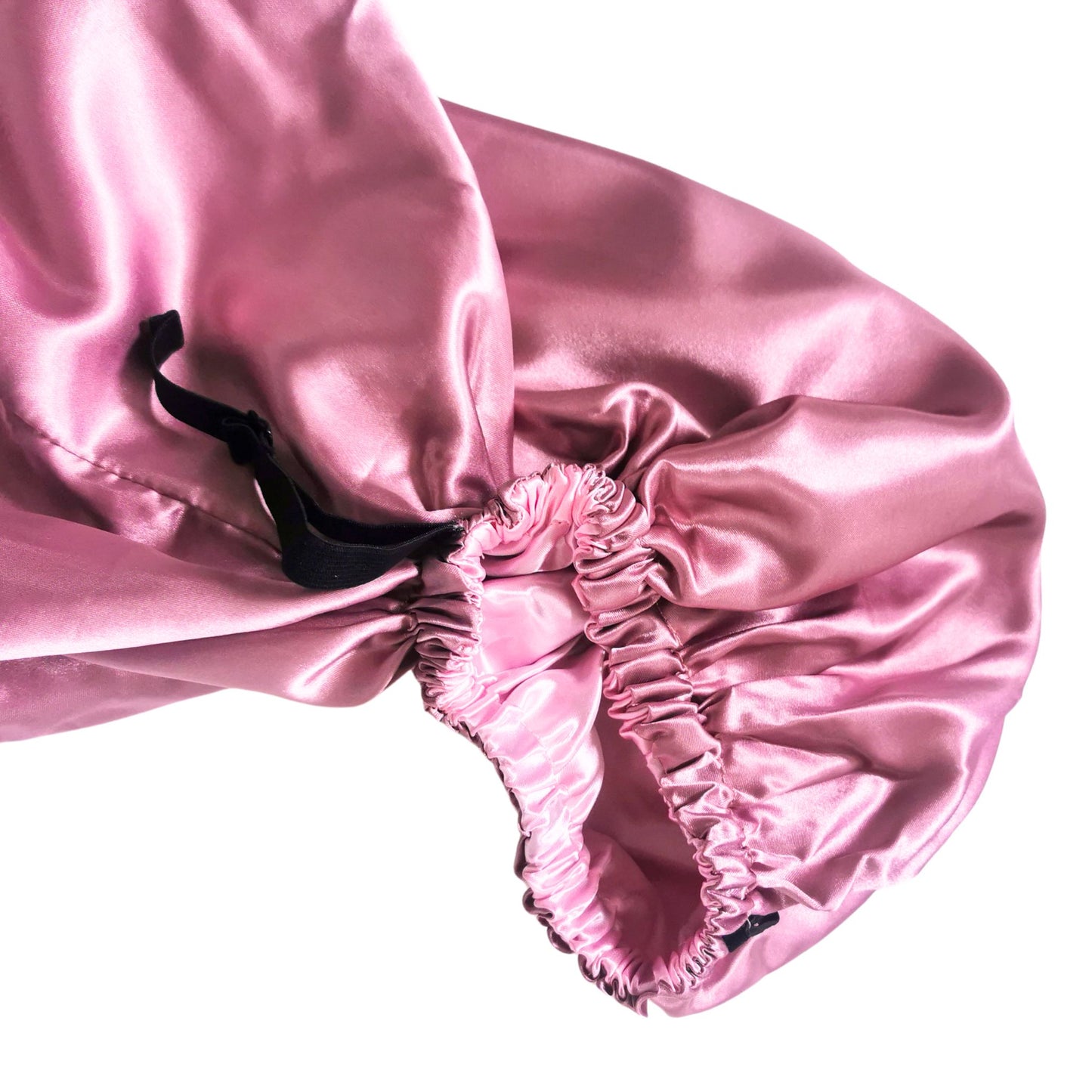 long satin bonnet in pale mauve - elastic view