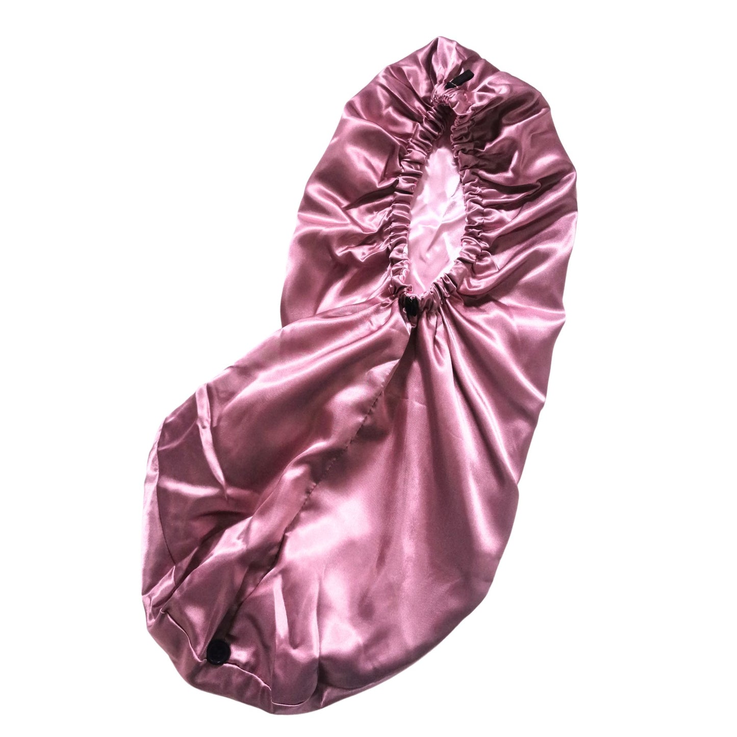 long satin bonnet in pale mauve - inside view