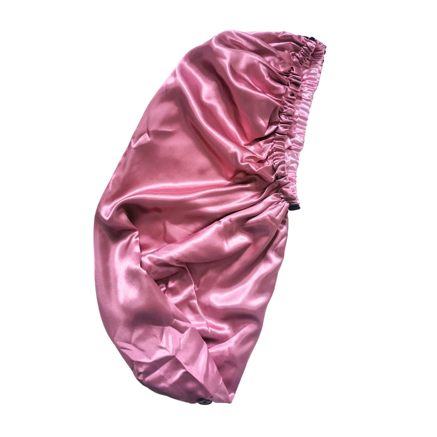 long satin bonnet in pale mauve - side view