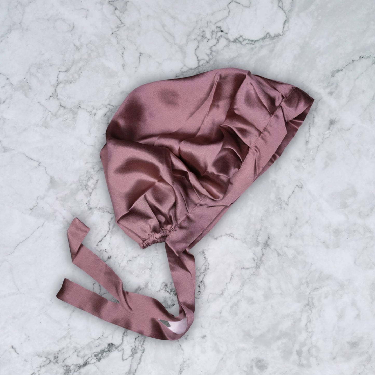 SILK HAIR WRAP FOR SLEEPING - PALE MAUVE SILK BONNET SIDE VIEW