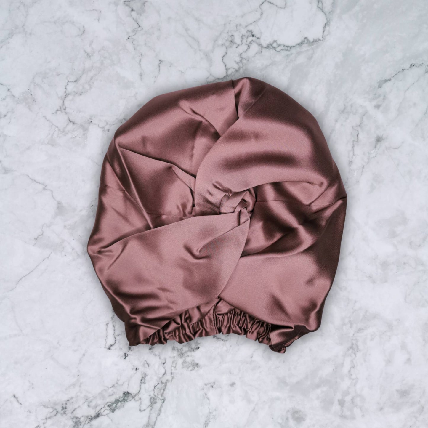 SILK HAIR WRAP WITH TWIST DETAIL - SILK TURBAN IN MAUVE TAUPE FRONT VIEW