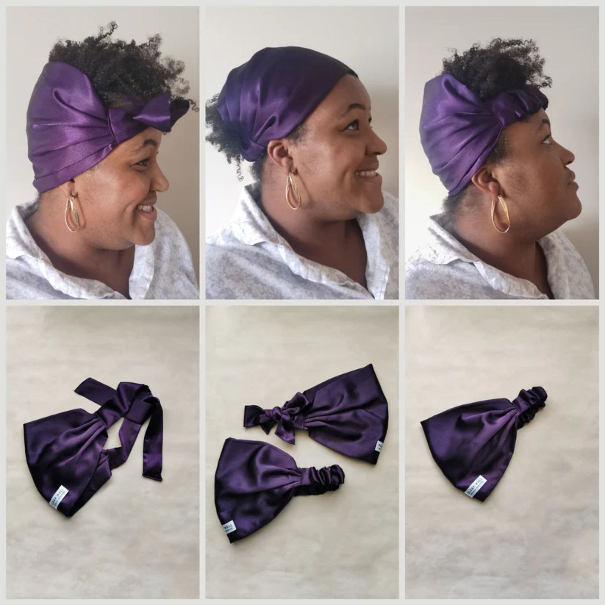 Hair Wrap Heaven luxury satin headbands with tie and elastic closure