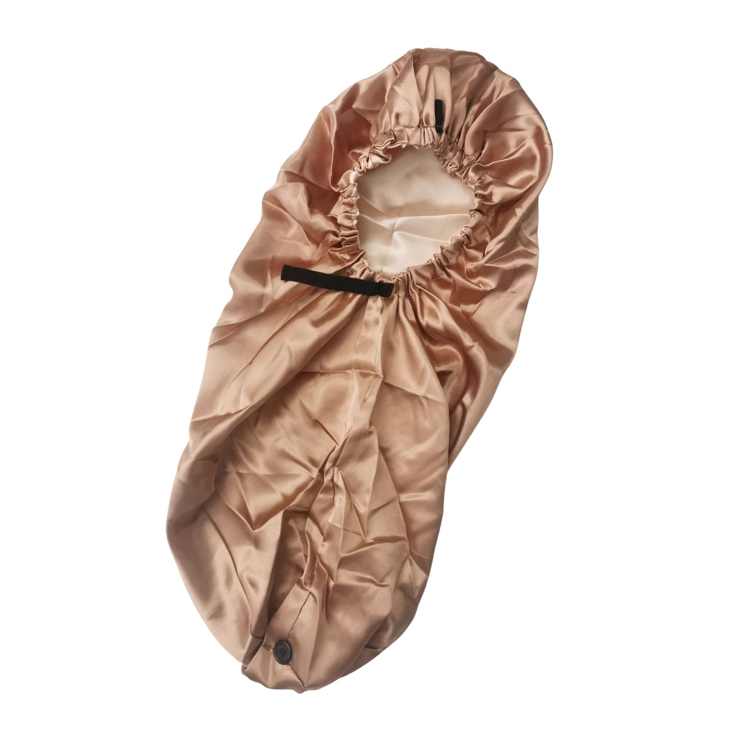 long satin bonnet in light gold with beige lining - flat lining view