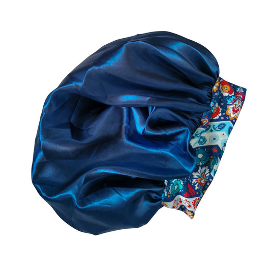 Hair wrap heaven comfort satin bonnet with paisley band - blue