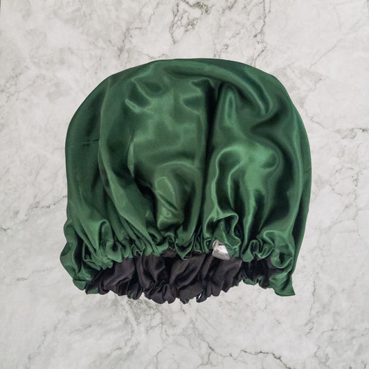 Hair Wrap Heaven vegan silk satin bonnet with adjustable elastic - bottle green