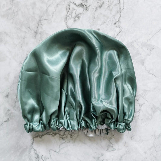 Hair Wrap Heaven Stays on satin bonnet-Sage and silver