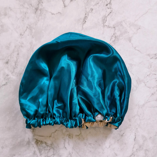 Hair wrap heaven Stays on satin bonnet - teal and nude