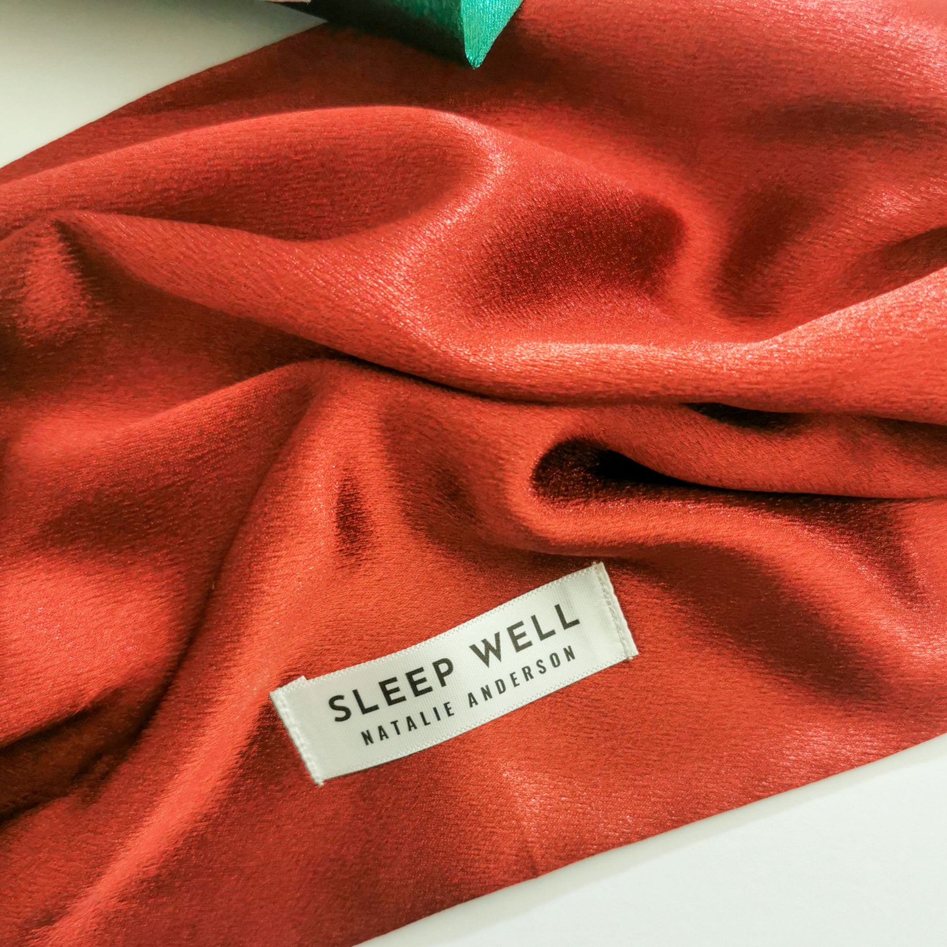 satin hair wrap with sleep well label view- bronze orange brown colour