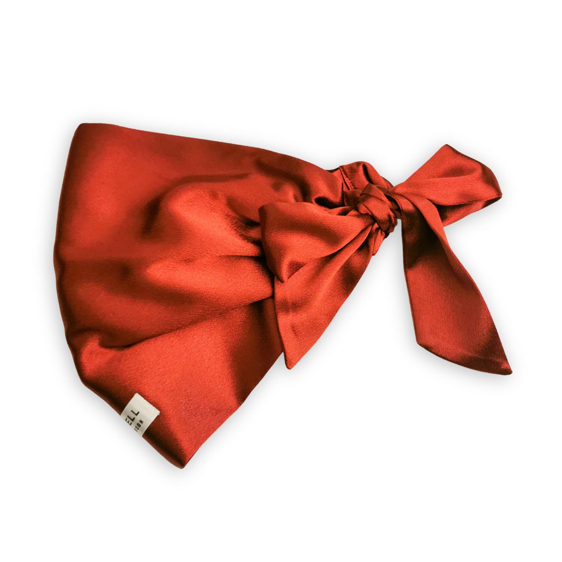 satin hair wrap with ties and sleep well label - bronze orange brown colour