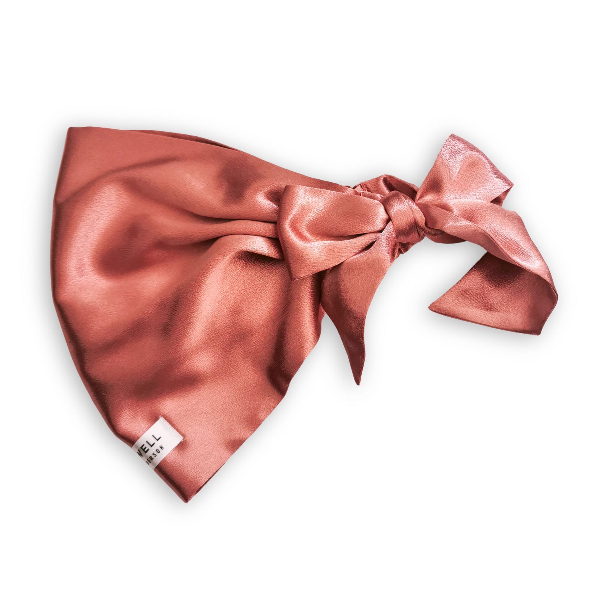 satin hair wrap with head scarf ties in rose gold with sleep well label