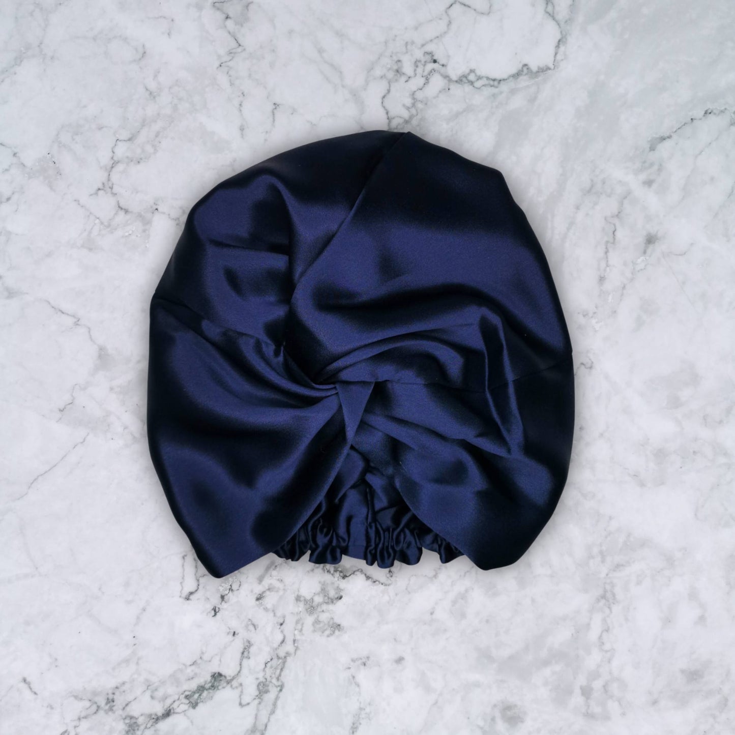 SILK HAIR WRAP WITH TWIST DETAIL - SILK TURBAN IN NAVY FRONT VIEW