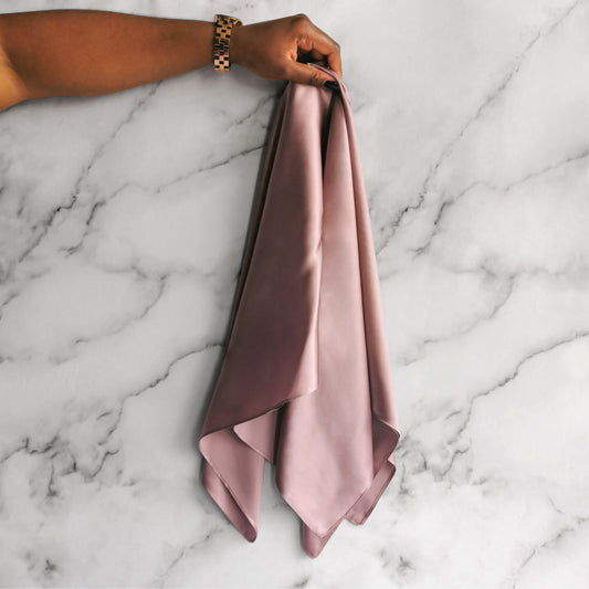 Natalie Anderson SLEEP WELL 16 momme mulberry silk satin 87 x 87cm hair scarf - hanging marble backdrop - Pale Mauve