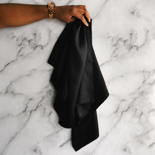 Natalie Anderson SLEEP WELL 16 momme mulberry silk satin 87 x 87cm hair scarf - hanging marble backdrop - Black