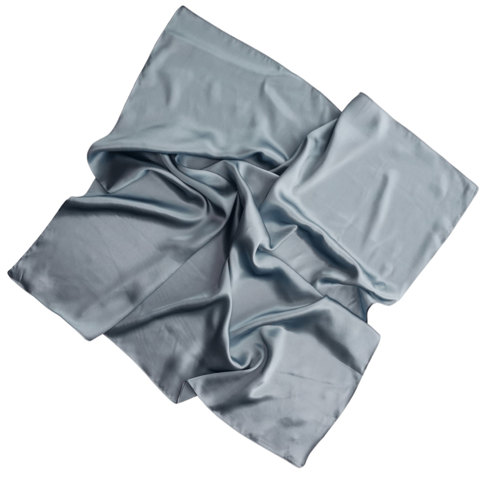 SLEEP WELL Natalie Anderson pure Mulberry silk satin square scarf - blue grey scarf flat lay