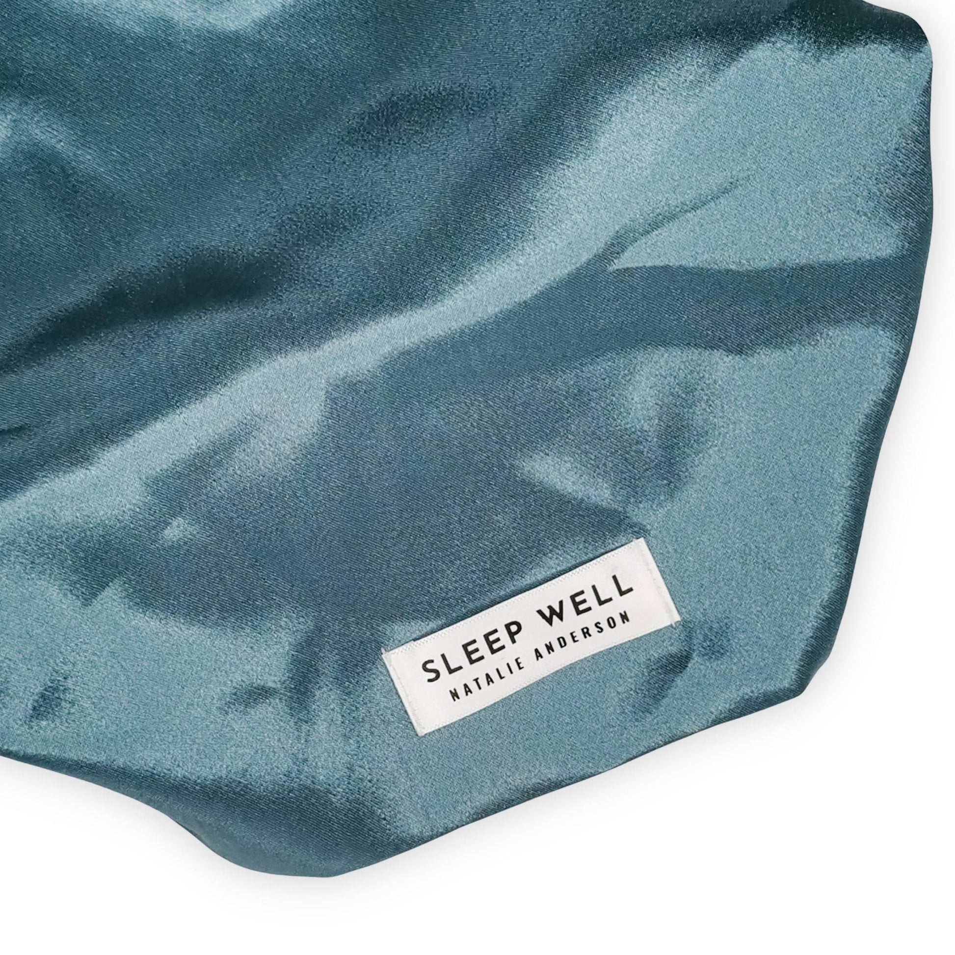 premium satin hair wrap,  sage blue colour SLEEP WELL label