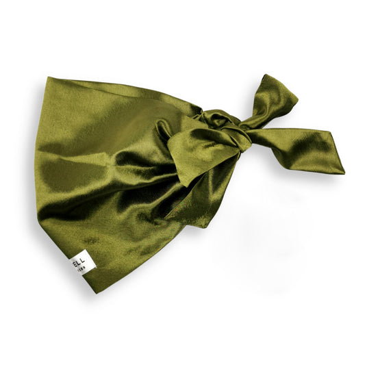 SATIN HAIR WRAP WITH HEAD SCARF TIES OLIVE GREEN