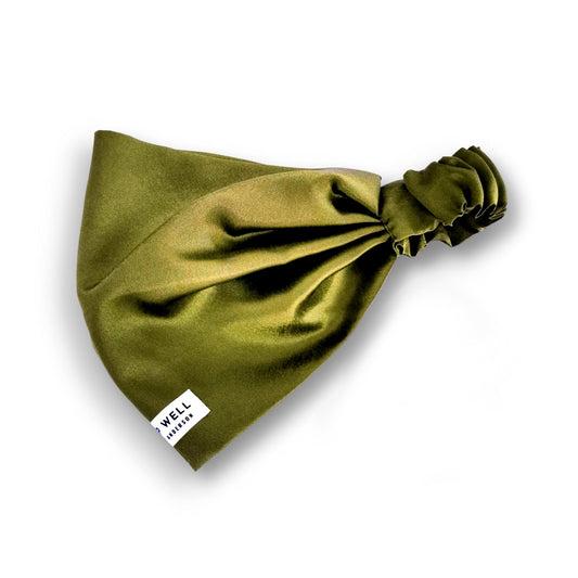 SATIN HAIR WRAP WITH ELASTIC STRAP OLIVE GREEN